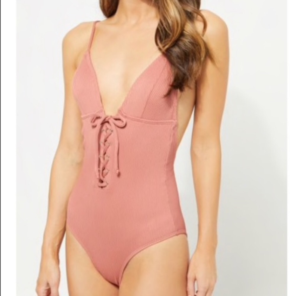 (x2) Pink Ribbed One-Piece